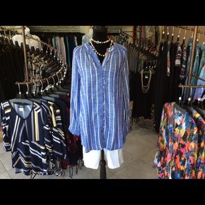 Chambray Button Down Long Sleeve Blouse